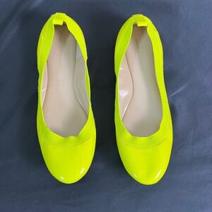 Banana Republic Neon Yellow Patent Ballet Flats Round Toe Slip On, Size 8B